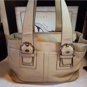 Coach Beige Pebble Leather Satchel with Silver Hardware